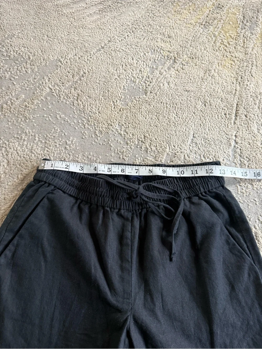 J. Crew Black linen cotton Pants pull on high rise drawstring cuffed size 2